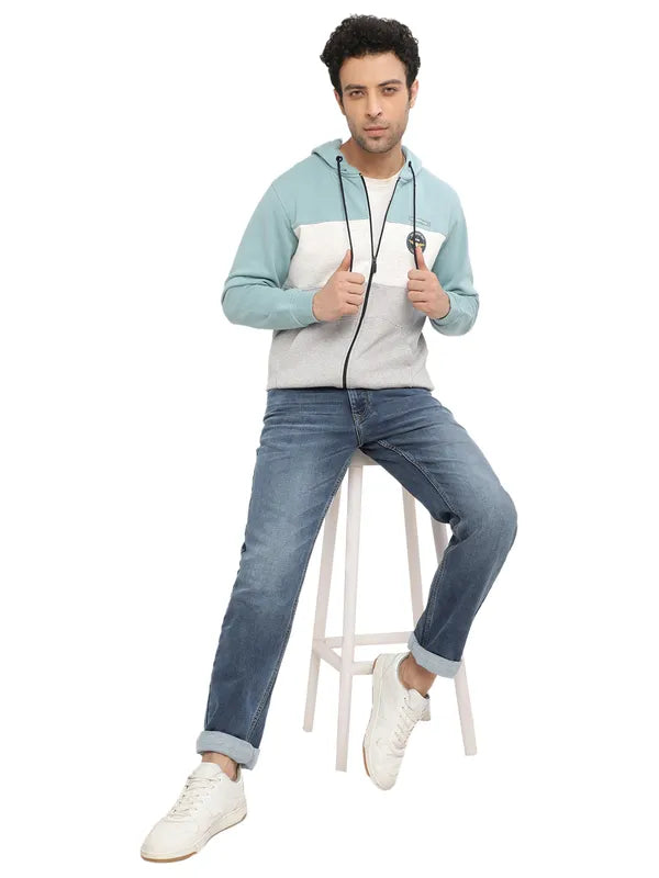 Octave Men Blue Colourblocked Hooded Sweatshirt