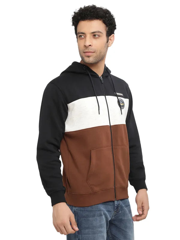 Octave Men Brown Colourblocked Hooded Sweatshirt