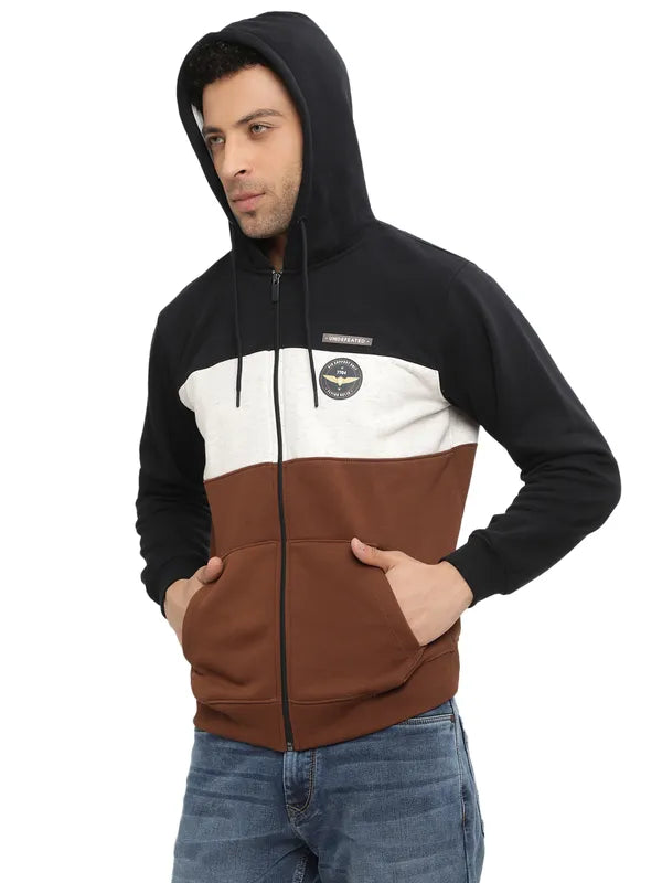 Octave Men Brown Colourblocked Hooded Sweatshirt