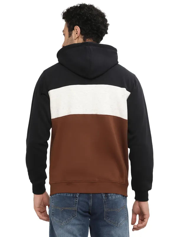 Octave Men Brown Colourblocked Hooded Sweatshirt