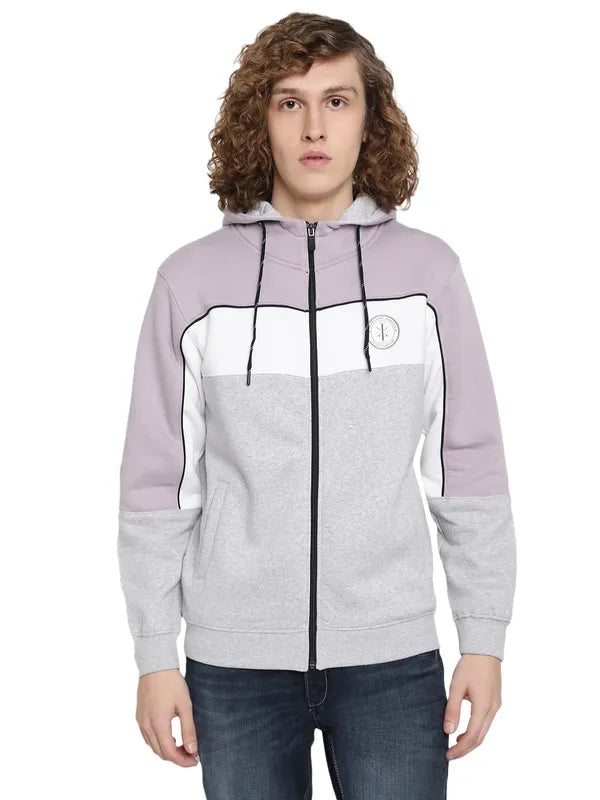 Octave Men Purple Colourblocked Hooded Sweatshirt