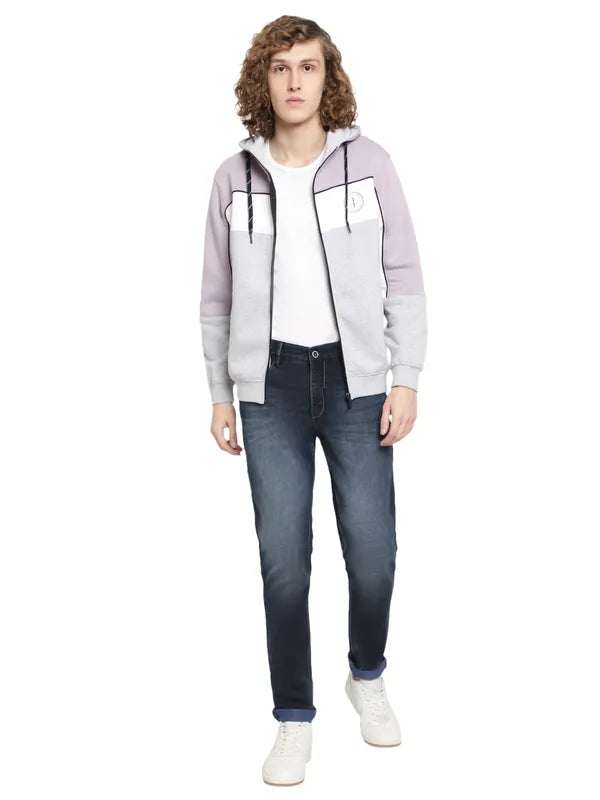 Octave Men Purple Colourblocked Hooded Sweatshirt
