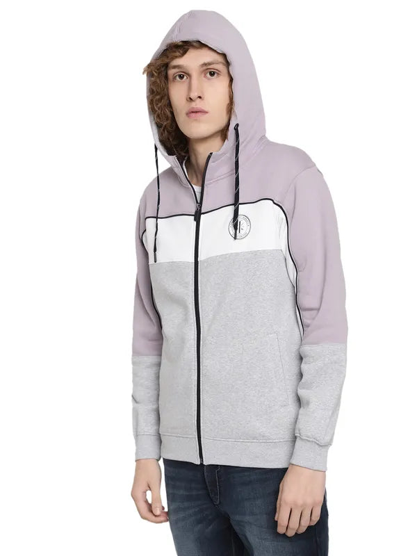 Octave Men Purple Colourblocked Hooded Sweatshirt