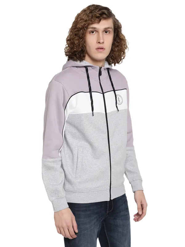 Octave Men Purple Colourblocked Hooded Sweatshirt