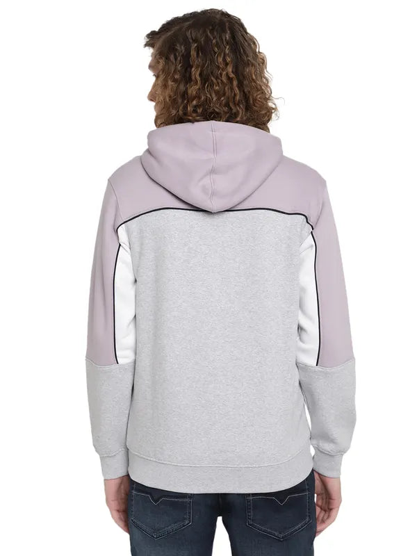 Octave Men Purple Colourblocked Hooded Sweatshirt