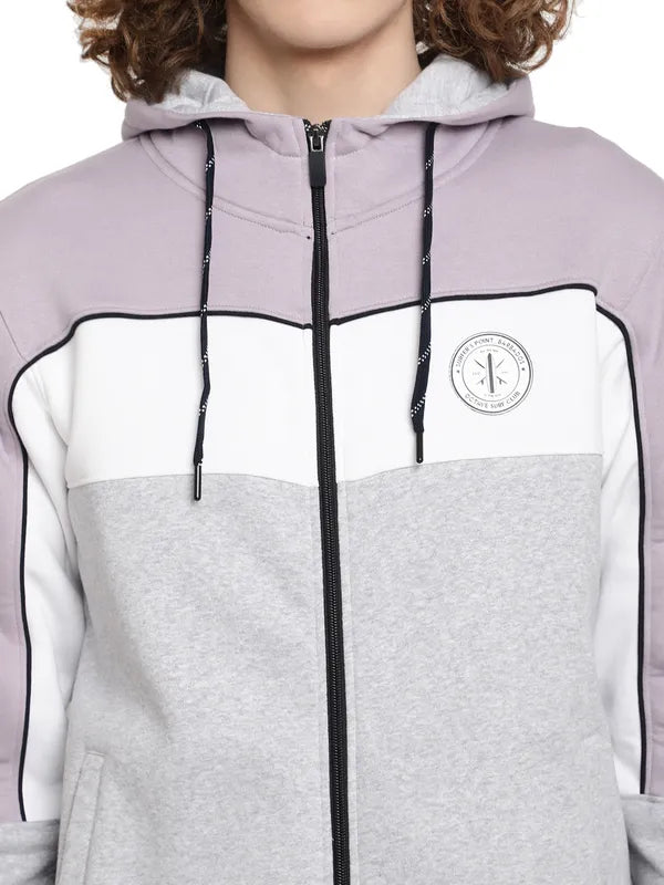 Octave Men Purple Colourblocked Hooded Sweatshirt