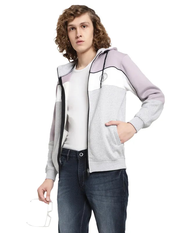 Octave Men Purple Colourblocked Hooded Sweatshirt