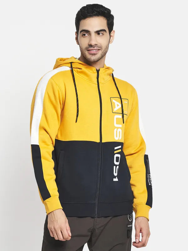 Men Yellow Colourblocked Hooded Sweatshirt
