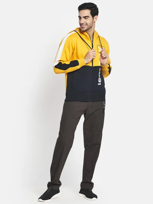 Men Yellow Colourblocked Hooded Sweatshirt