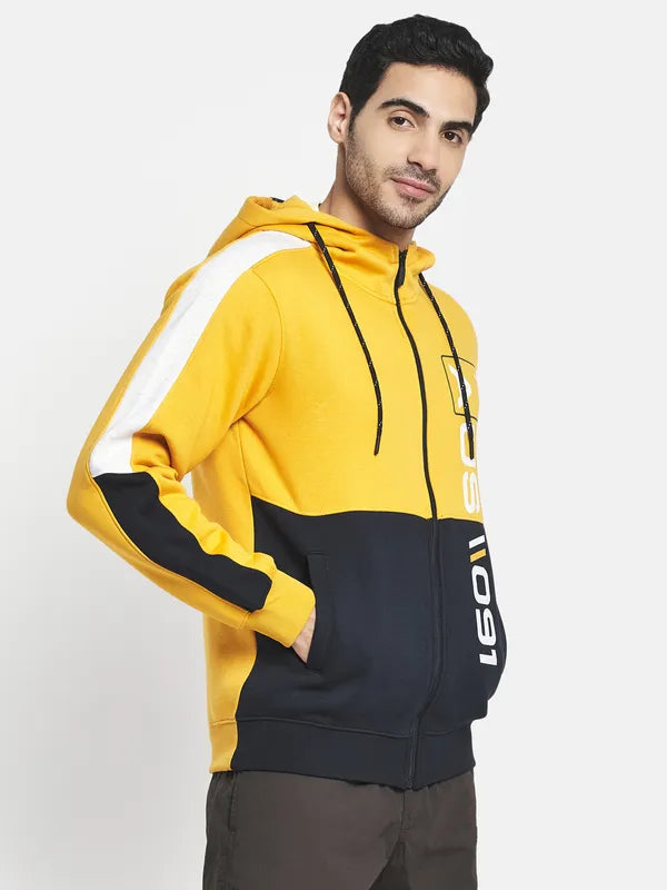 Men Yellow Colourblocked Hooded Sweatshirt