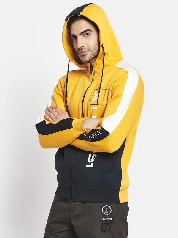 Men Yellow Colourblocked Hooded Sweatshirt