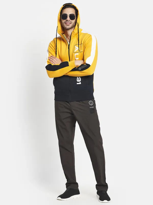 Men Yellow Colourblocked Hooded Sweatshirt