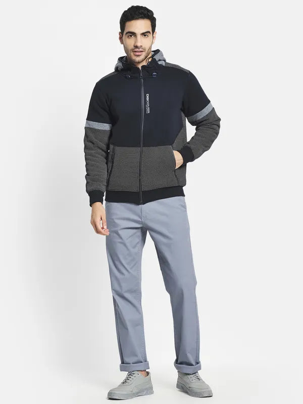 Men Navy Blue Hooded Sweatshirt