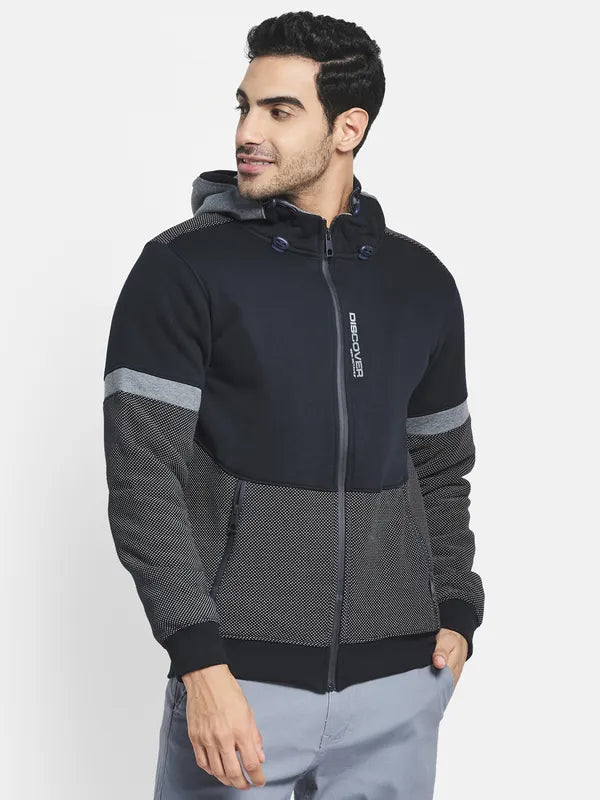 Men Navy Blue Hooded Sweatshirt