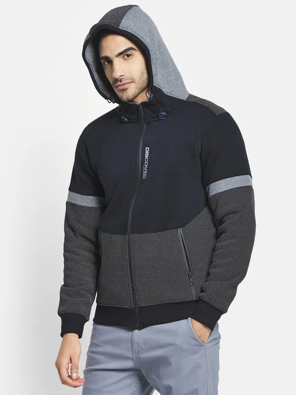 Men Navy Blue Hooded Sweatshirt