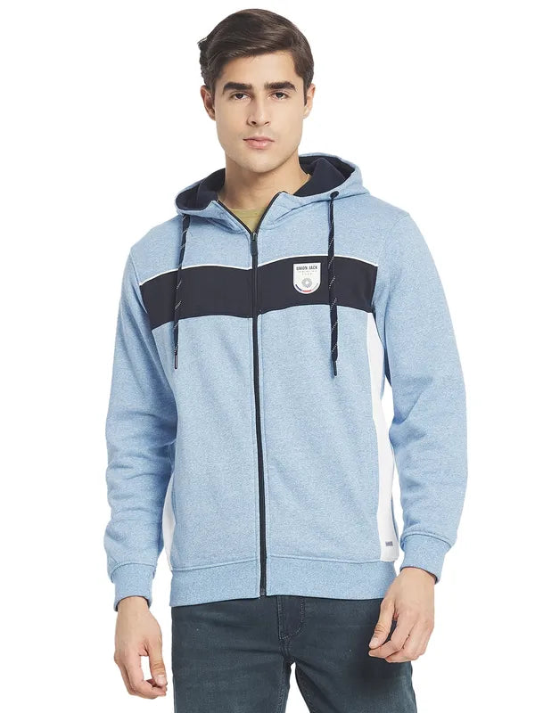 Octave Men Blue Colourblocked Fleece Hooded Sweatshirt