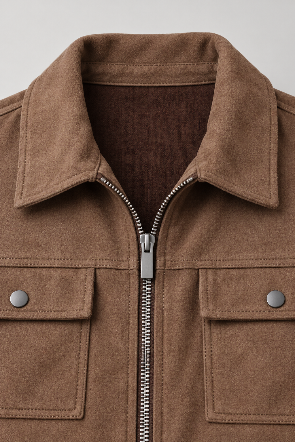 Men’s Cocoa Knitted Suede Winter Shacket – Full Zip Regular Fit