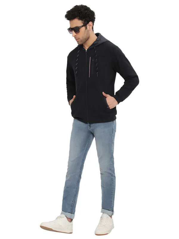 Octave Men Navy Blue Hooded Sweatshirt