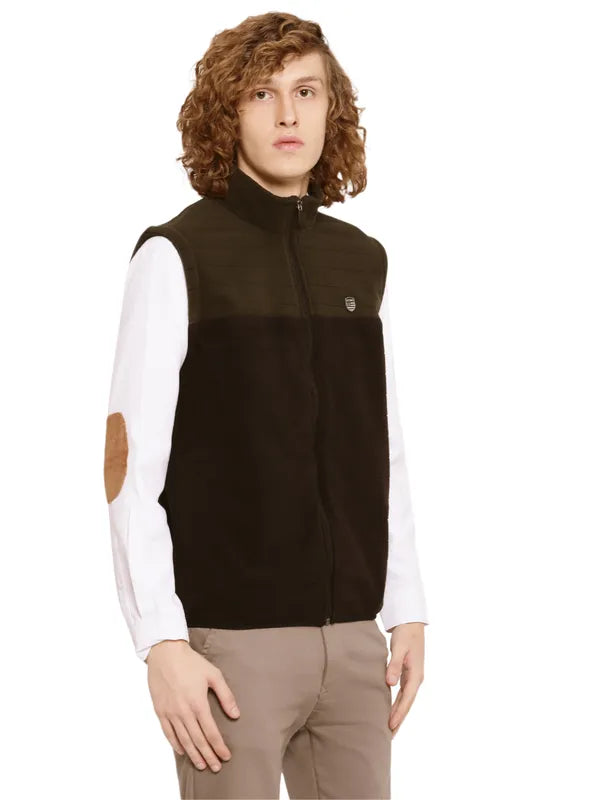 Octave Men Olive Green Mock Collar Sweatshirt