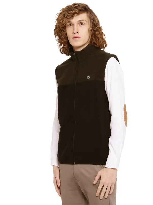 Octave Men Olive Green Mock Collar Sweatshirt