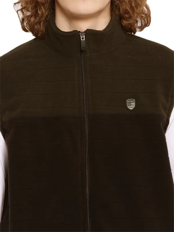 Octave Men Olive Green Mock Collar Sweatshirt