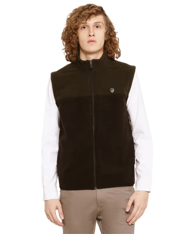 Octave Men Olive Green Mock Collar Sweatshirt