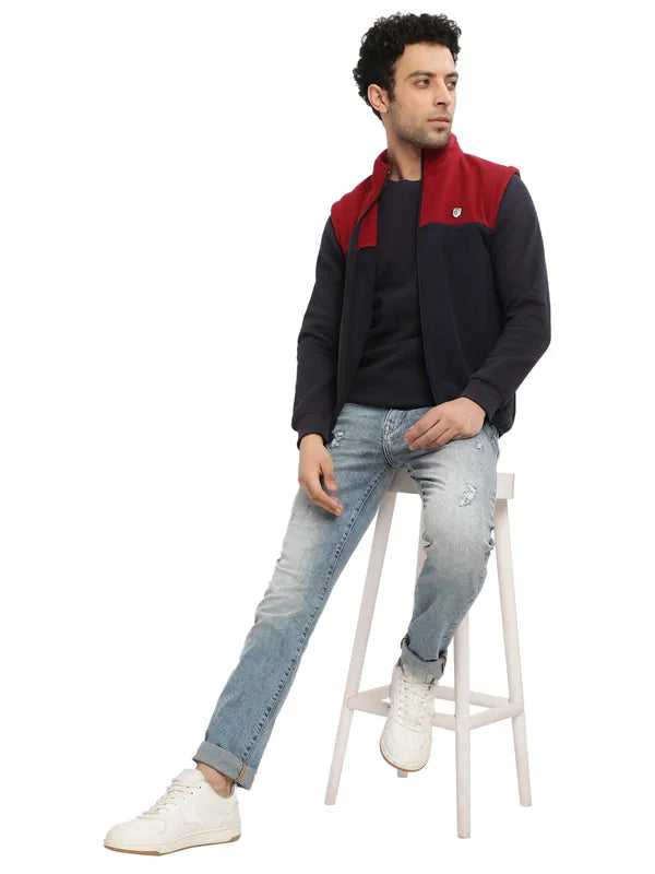 Octave Men Maroon Colourblocked Sweatshirt