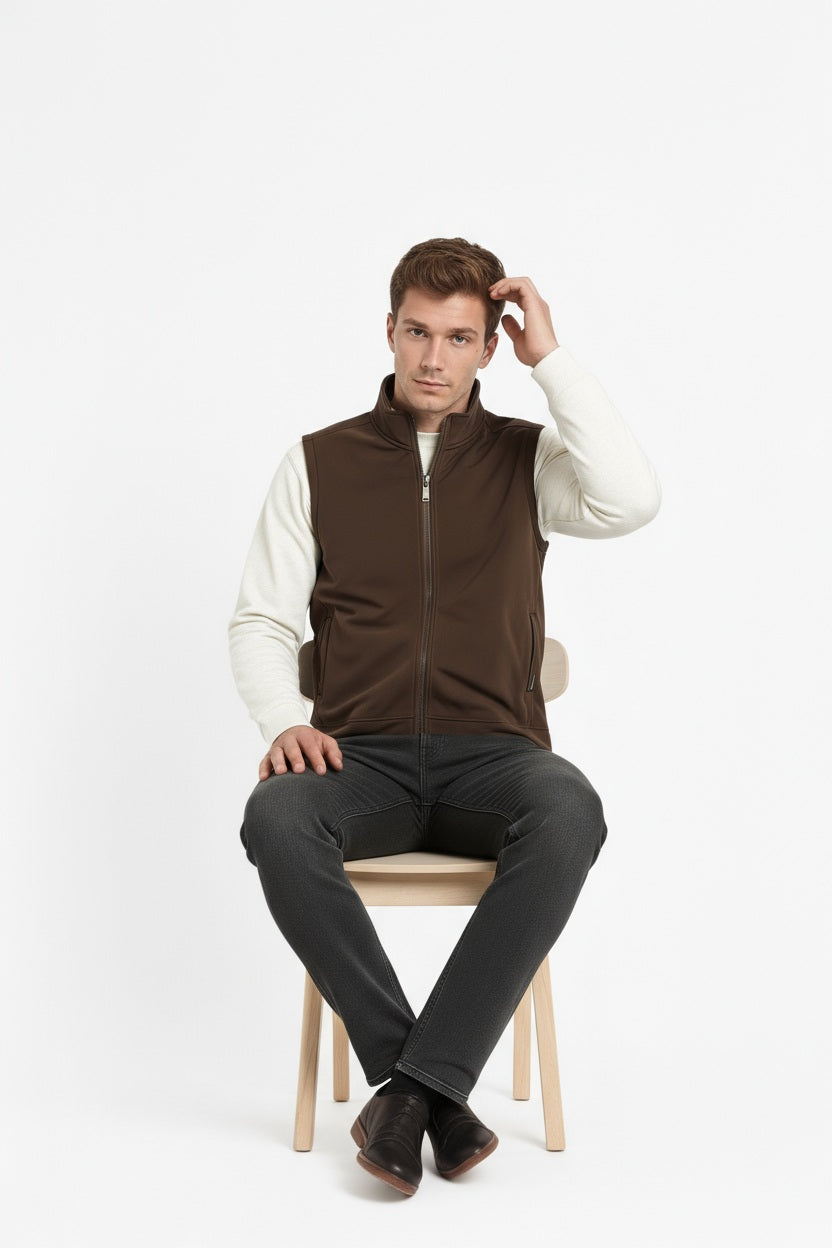 Octave Men Espresso Solid Mandrain Neck Sweatshirt