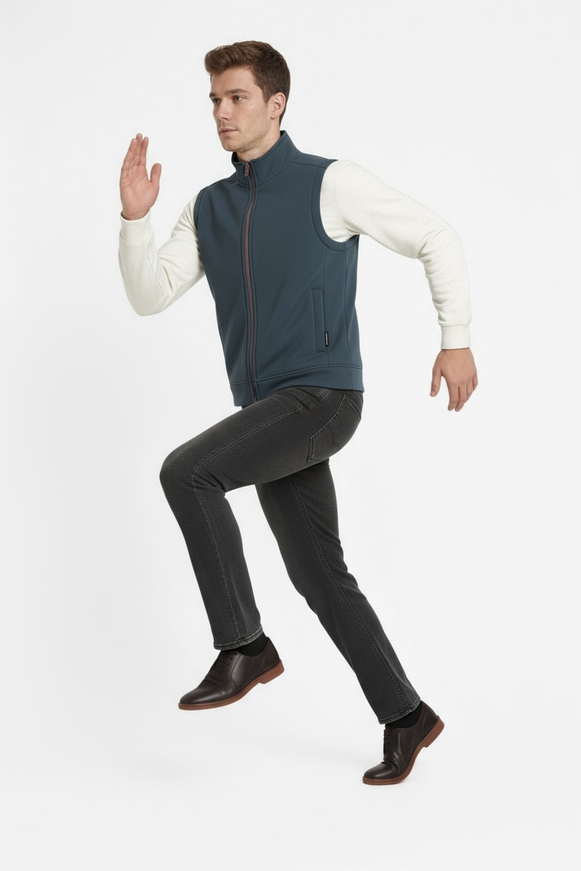 Octave Men Navy Melange Solid Mandrain Neck Sweatshirt