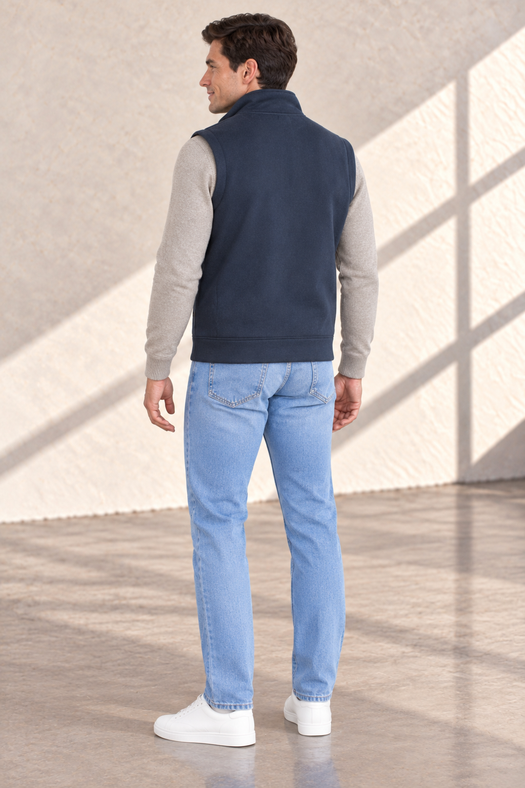 Men’s Navy German Velvet Knitted Gilet – Regular Fit Full Zip Sleeveless Jacket