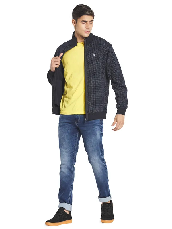 Octave Men Navy Blue Grey Printed Sweatshirt