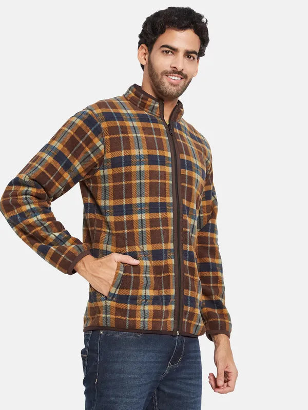 Octave Men Brown Checked Sweatshirt