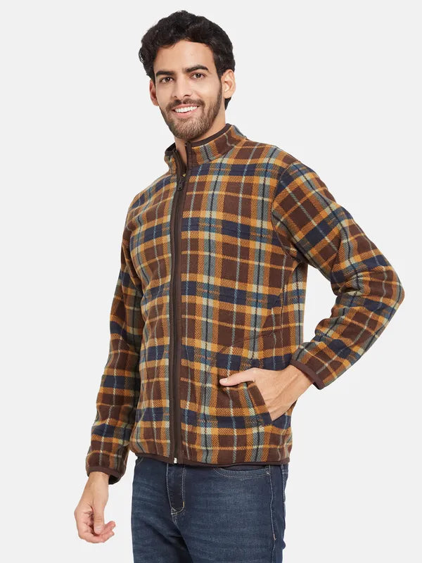 Octave Men Brown Checked Sweatshirt