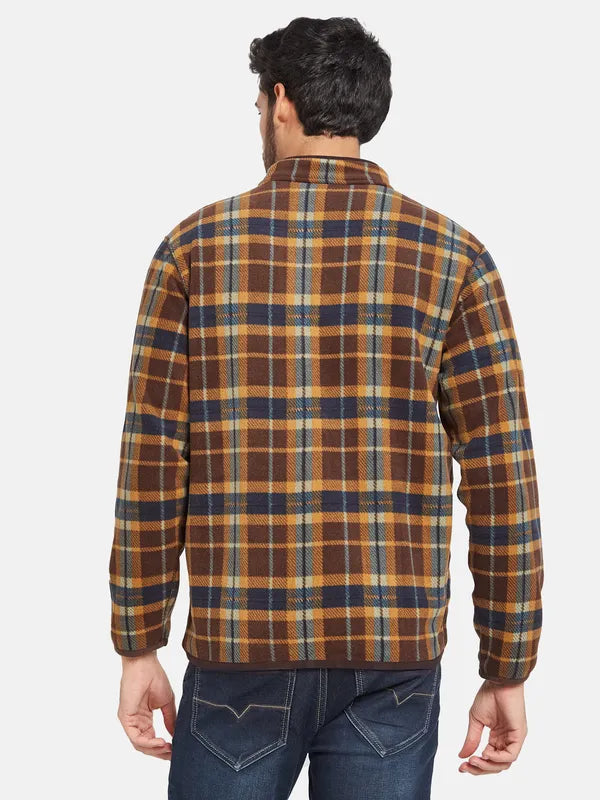 Octave Men Brown Checked Sweatshirt