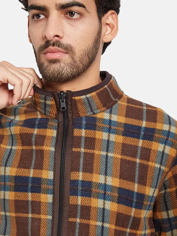 Octave Men Brown Checked Sweatshirt