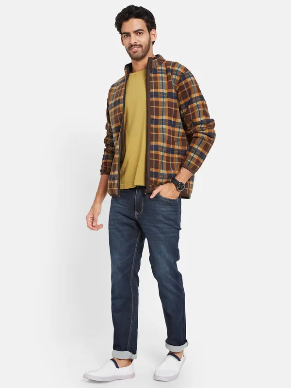 Octave Men Brown Checked Sweatshirt