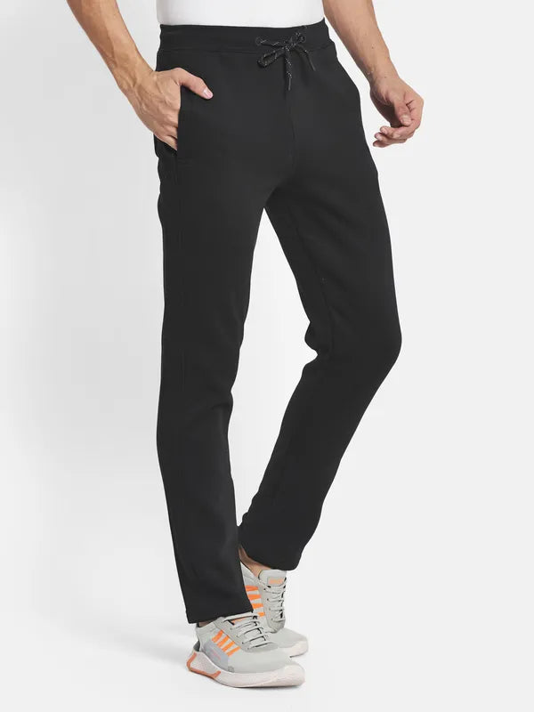 Men Black Solid Cotton Track Pants