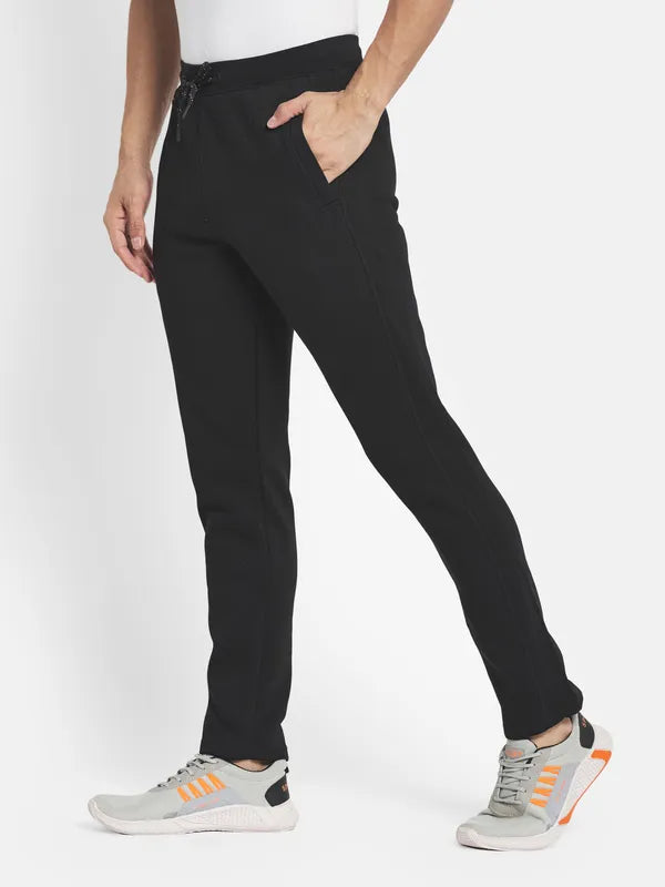 Men Black Solid Cotton Track Pants