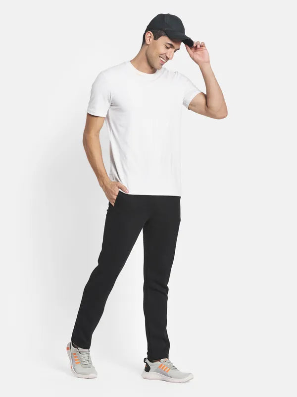 Men Black Solid Cotton Track Pants