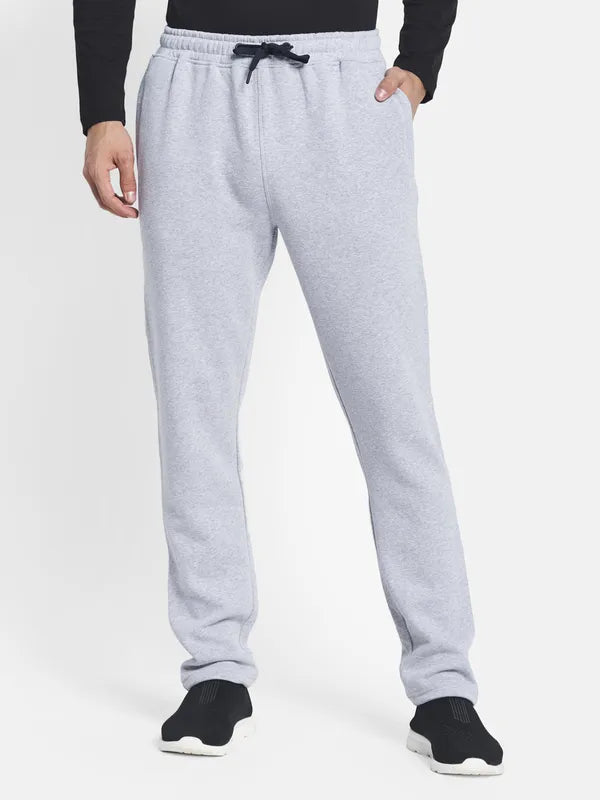 Men Grey Solid Cotton Track Pants