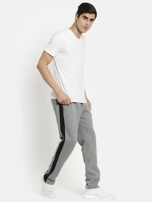 Men Grey Black Solid Cotton Track Pants