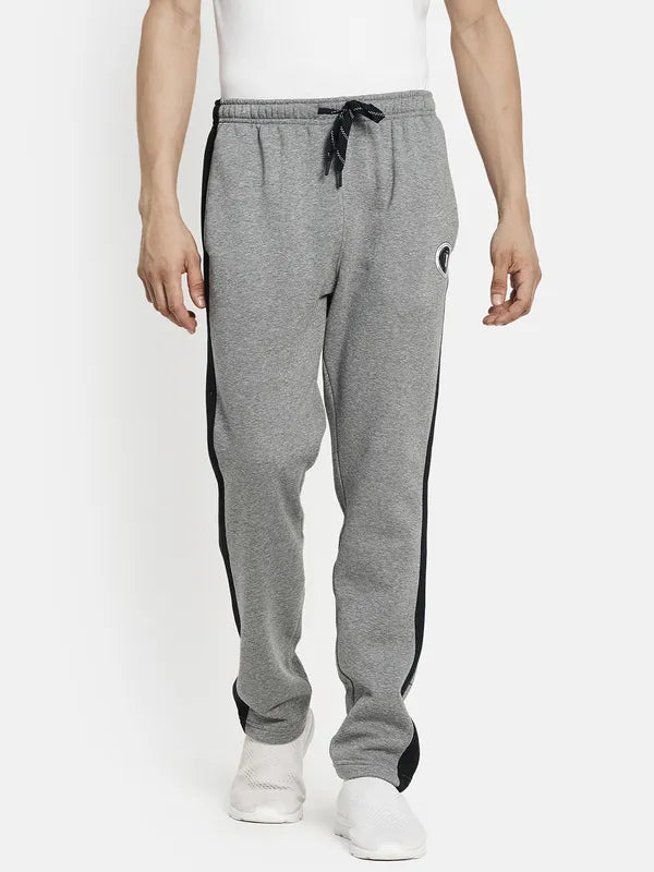 Men Grey Black Solid Cotton Track Pants