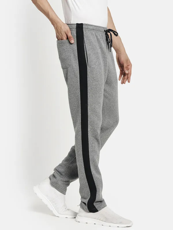 Men Grey Black Solid Cotton Track Pants