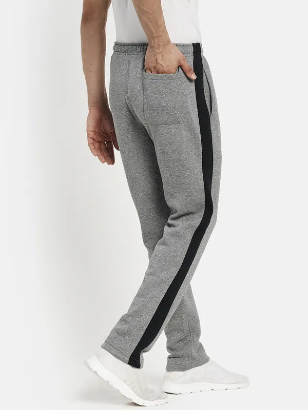 Men Grey Black Solid Cotton Track Pants