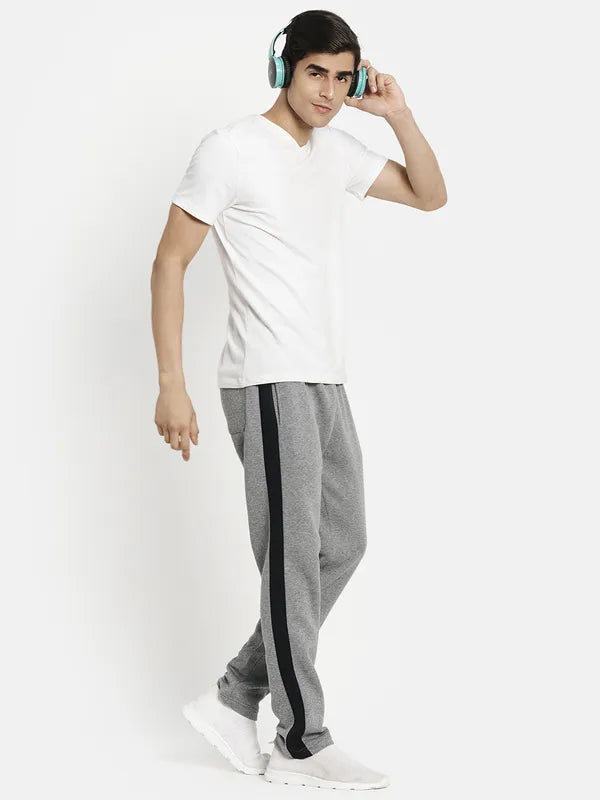 Men Grey Black Solid Cotton Track Pants