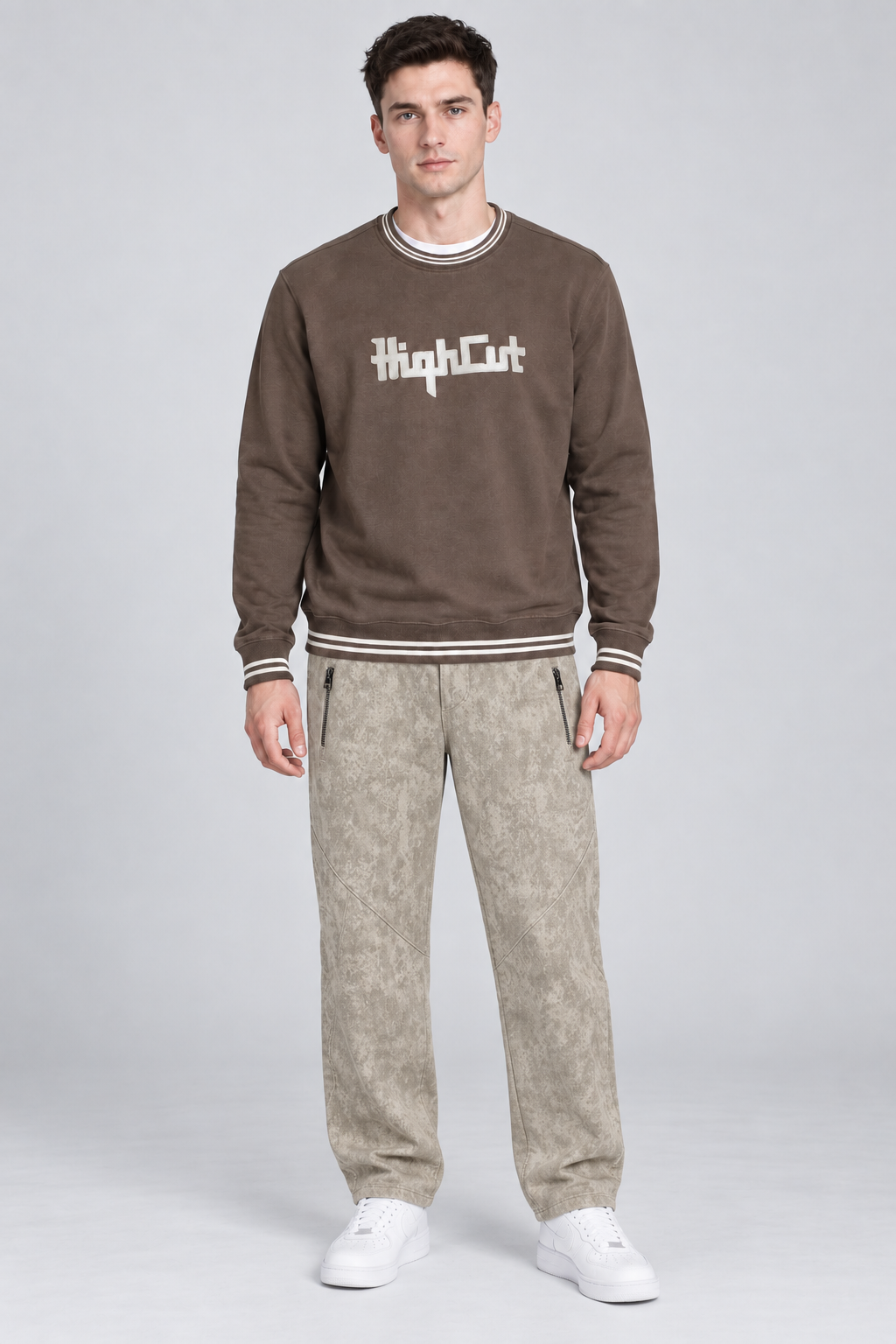 Men’s Regular Fit Flat Back Brushed Knitted Lower – Sand
