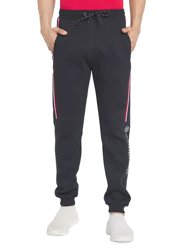Octave Men Navy Blue Solid Cotton Track Pants