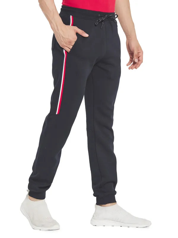 Octave Men Navy Blue Solid Cotton Track Pants
