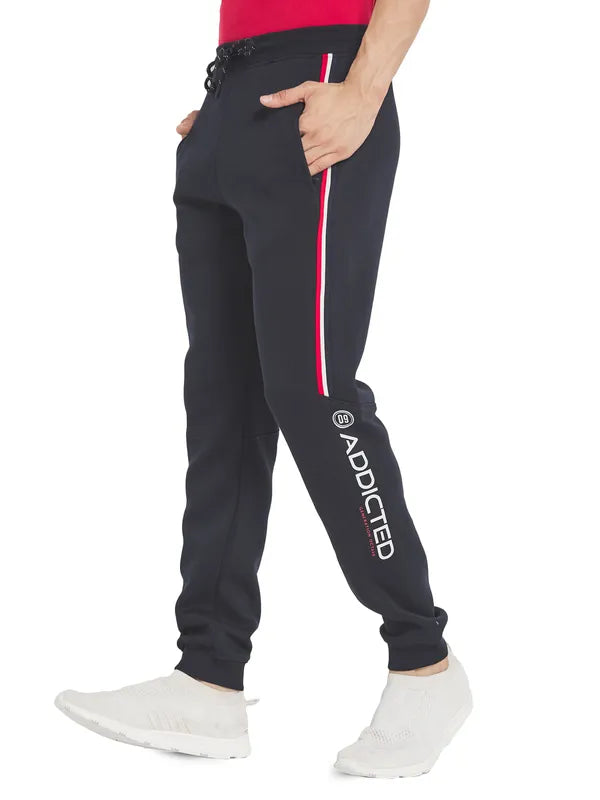 Octave Men Navy Blue Solid Cotton Track Pants