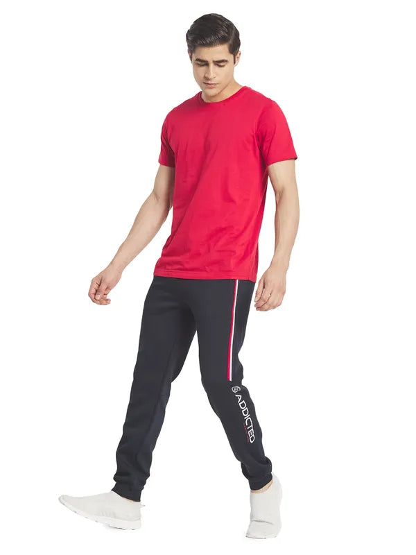 Octave Men Navy Blue Solid Cotton Track Pants